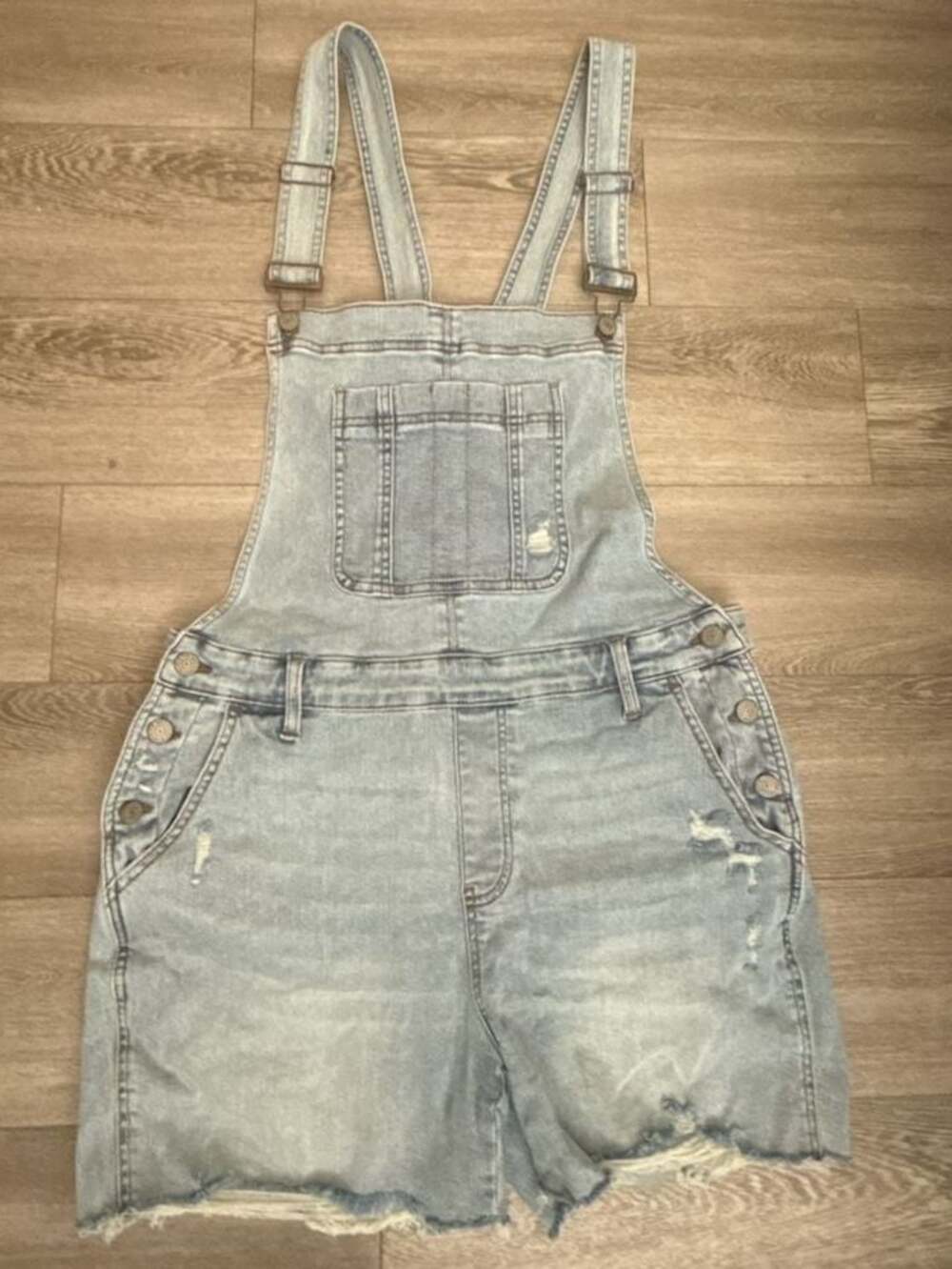 Judy Blue Women's Light Wash Distressed Denim Short Overalls